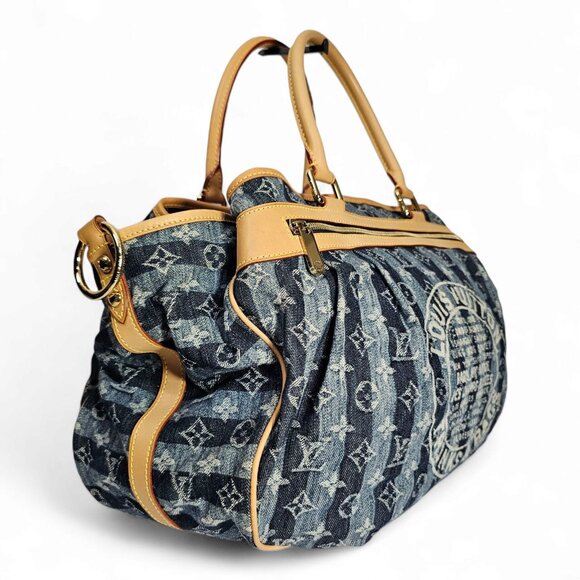LOUIS VUITTON Monogram Denim Porte Epaule Raye Cabas GM Shoulder 2 Way Bag EUC - Picture 5 of 14